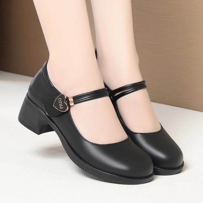Women s Spring and Autumn Style Genuine Leather Chunky Heel Soft Sole Plus Size Casual Shoes for Middle-Aged and Elderly 35 чёрный