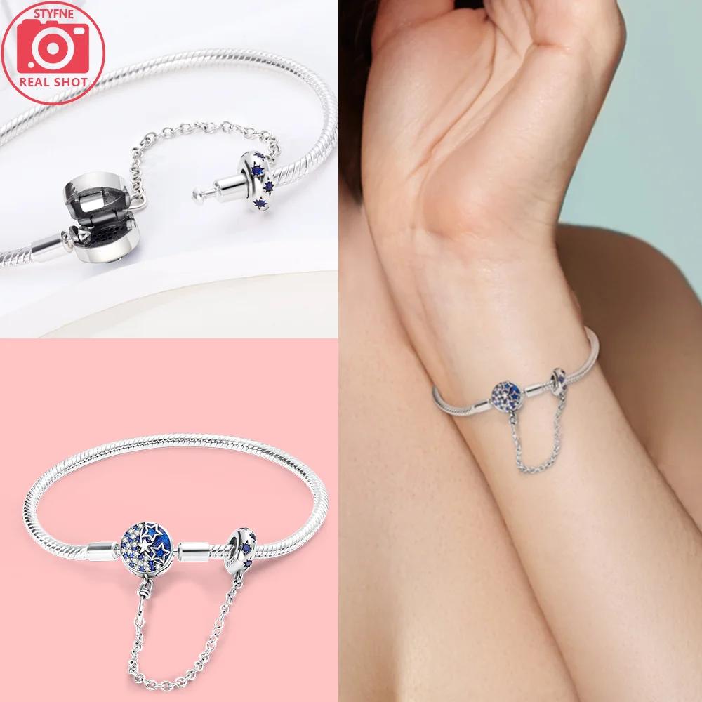 Colorful Dreamy Star Moon Bead Bracelet Fixed Chain Unicorn Women 925 Silver Bracelet Jewelry Anniversary Fine Gift