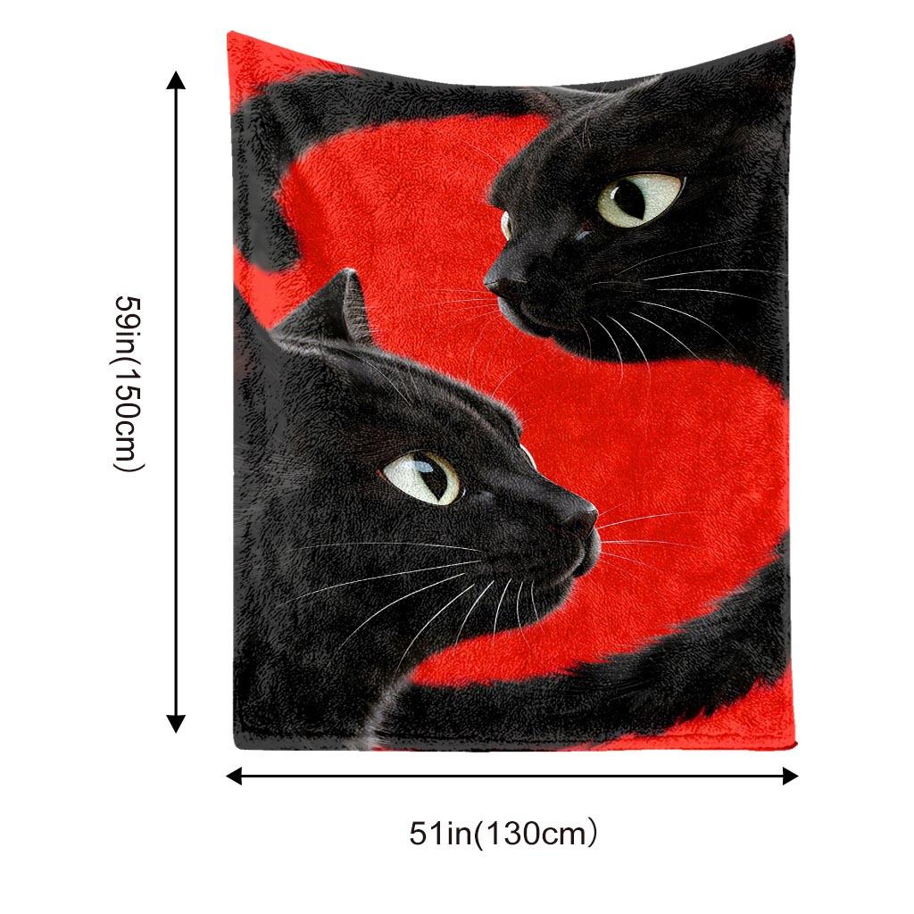 Two Black Cat Patterns Flannel Printed Blanket Suitable for All Seasons Suitable for Living Room Office Sofa and Travel