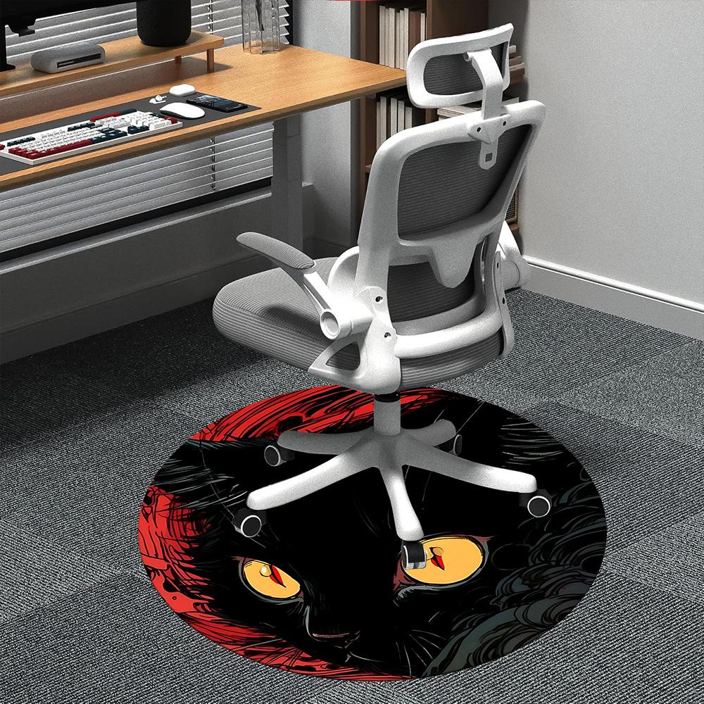 1pc Black Cat Eyes Office Round Area Rug, Indoor Mat Suitable ForOffice, Under Office Chairs Bedroom Living Room Home Decor, Room Deco u62