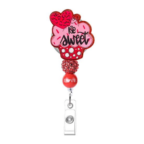 Gör-det-själv Pärlförsedd Märkeshållare Alla hjärtans dag Märkesklämma Justerbar Utfällbar Snodd för Nycklar ID-kort Kreativ Gåva för Par Vänner