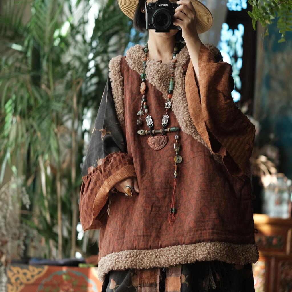 Johnature Women Chinese Coats Print Floral Patchwork Warm Winter Vintage Female Coats