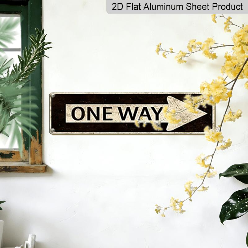 2D Flat, 1pc, 3.94 X 15.74 Inches Aluminum Decorative Sign - Retro Distressed One Way License Plate Style Metal Wall Art - Waterproof Weatherproof