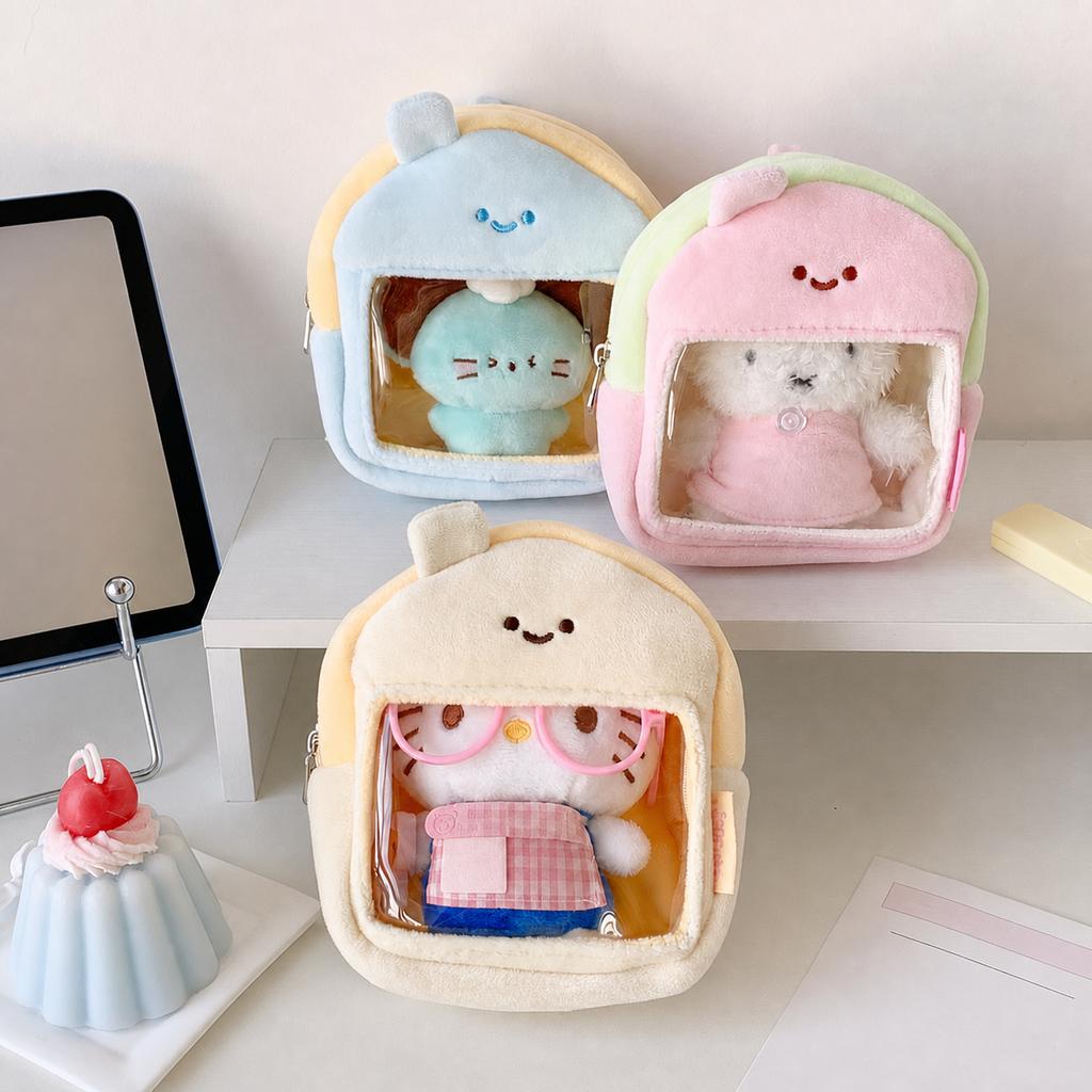 House Shaped Doll Bag Lovely Doll Display Pouch Plush Doll Pouch Transparent For Girls Backpack Decoration