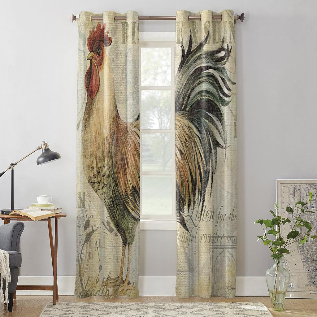 Modern Window Curtains for Living Room Vintage Rooster Retro Farm Curtains for Child Bedroom Kitchen Decor Blinds Drapes