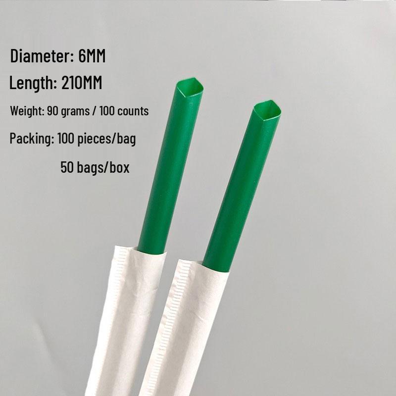 ShuangTong Biodegradable Black PLA Straws, Individually Wrapped for Beverages, Juice, Milk, and Tea, 100-Pack