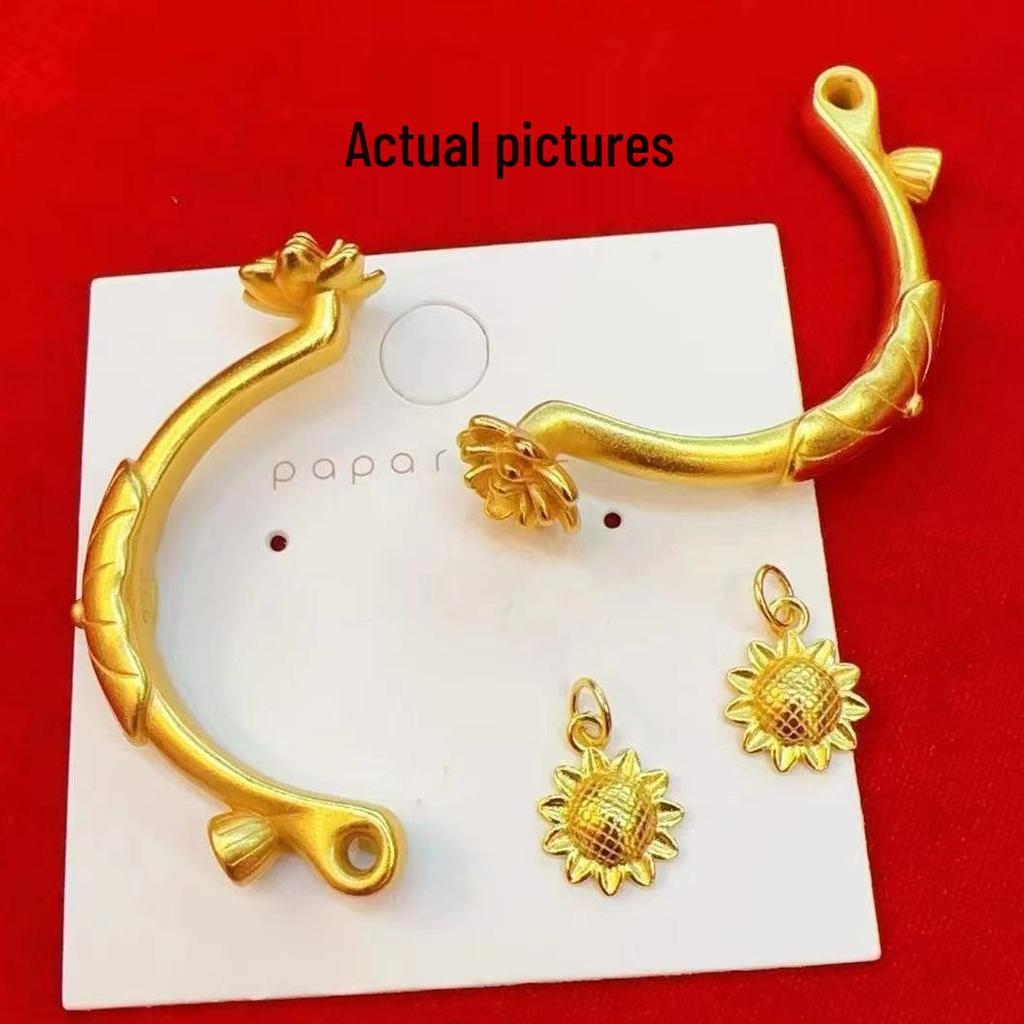 Lotus Seed Pod Half-Bangle Bracelet In Gold with Sunflower Accents and DIY Braided Rope Design
