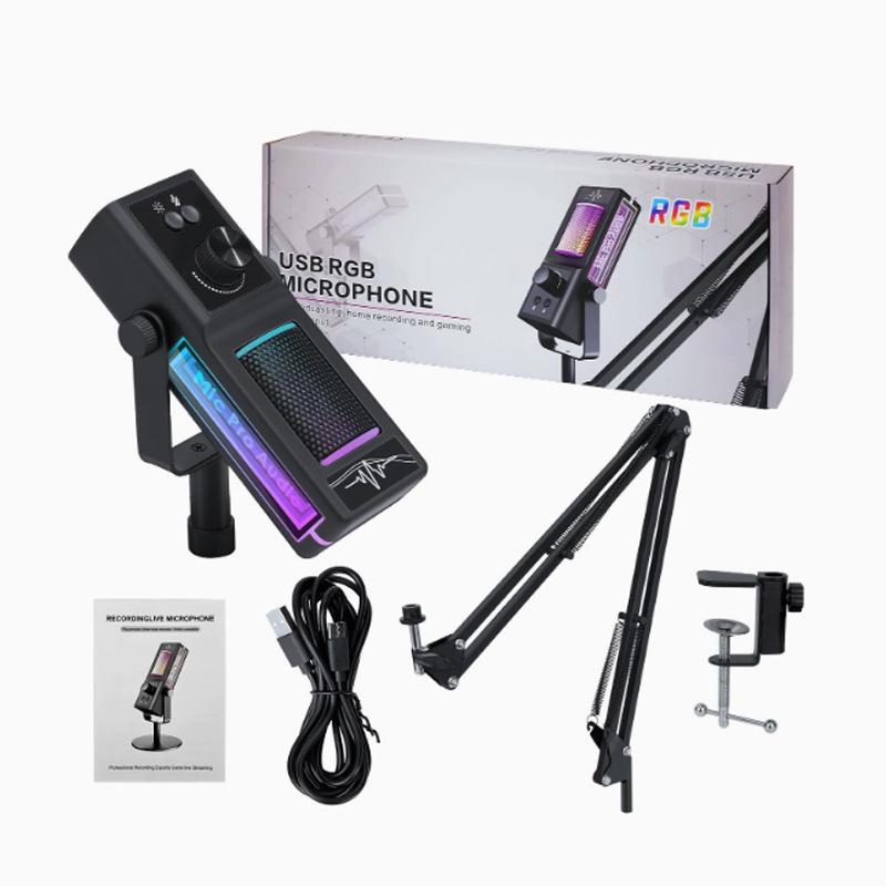 Private Mold USB Condenser Microphone with RGB Lighting – Ideal for Live Streaming, Recording, Noise Reduction, Gaming Commentary, and Esports.