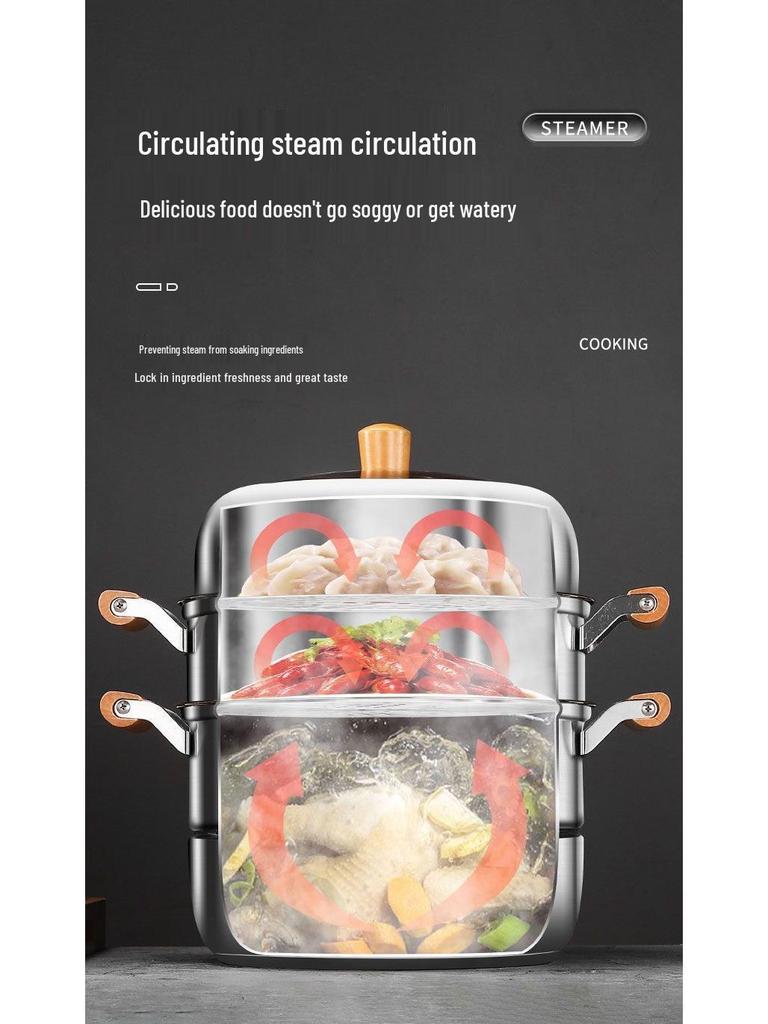 **Two-Layer Anti-Scald Handle Stainless Steel Steamer Pot**