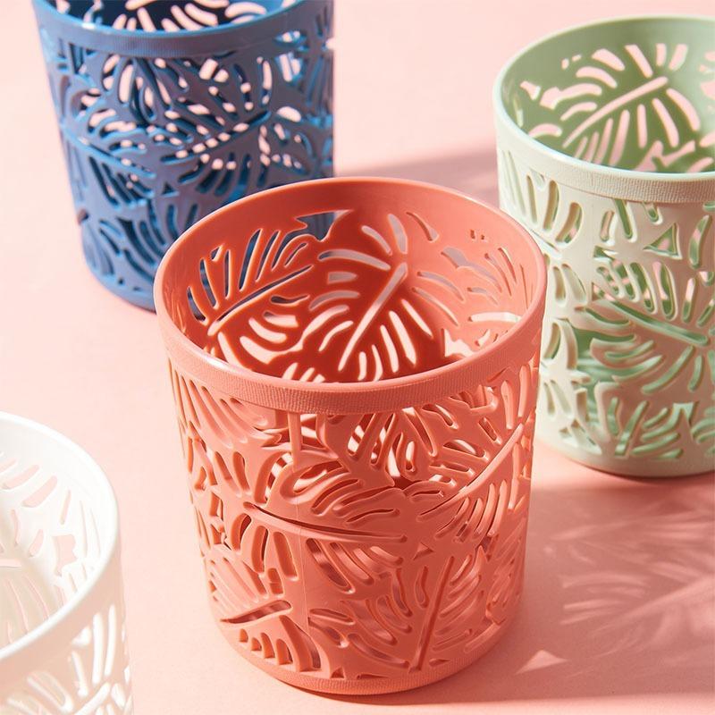 For Office School Supplies Pencil Pen Holder Cylinder Stationery Storage Organizer Container Nordic Hollow Flower Makeup Brush