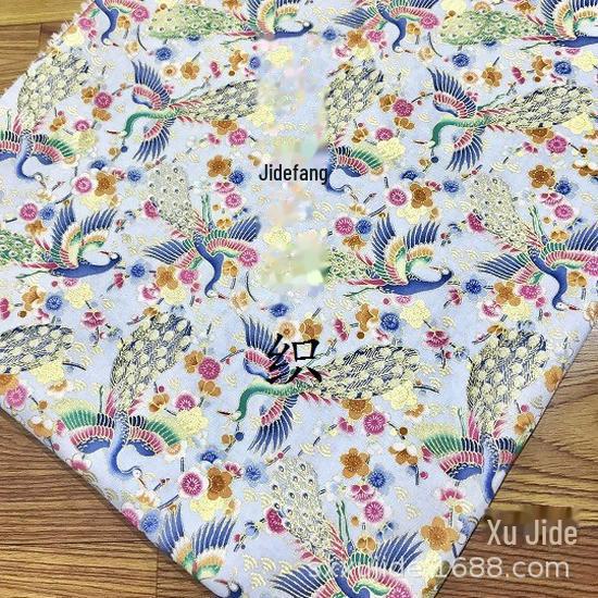Gold-Stamped Japanese Style Cotton Fabric: Peacock Plum Blossom Pattern for Cheongsam, Hanfu, Tang Suit