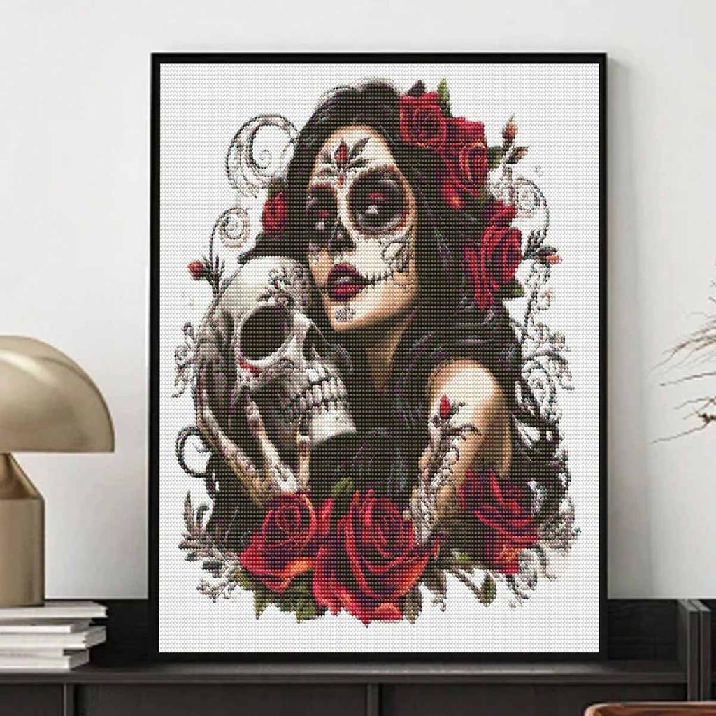 Halloween 5D Day of Dead Rose Girl Diamond Art Painting Kit Full Drill Diamond Painting Home Decor Embroidery Craft Gift Wall Art