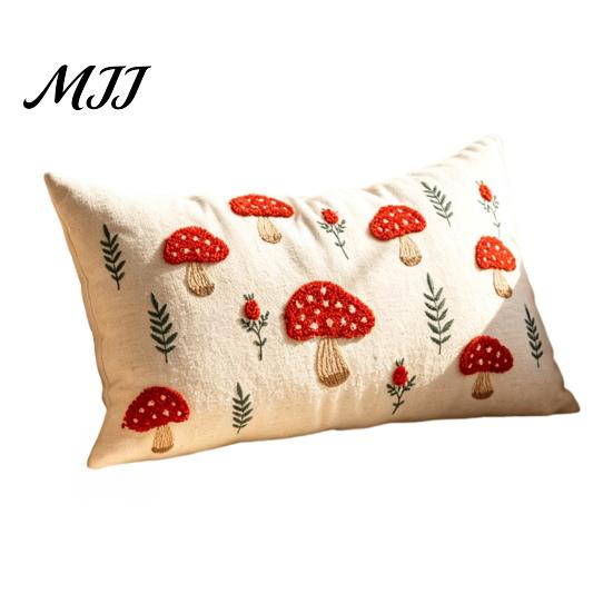 Embroidered Mushroom Cushion Covers Autumn Pillowcase, Leaf Throw Pillow Cover, 18"x18" 20"x12" Cozy Living Room Decor Farmhouse Cover for Sofa