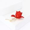 Red Rose Flower Brooch Pin Vintage Gold Tone Jewelry Crystal Rhinestone Brooches