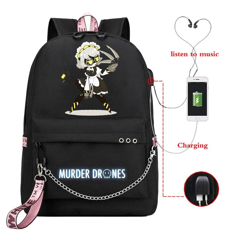 High Quality Murder Drones Fashion Backpacks Students Anime Back Pack USB Charging Outdoor Backpack Boys Girls Book Bags Mochila