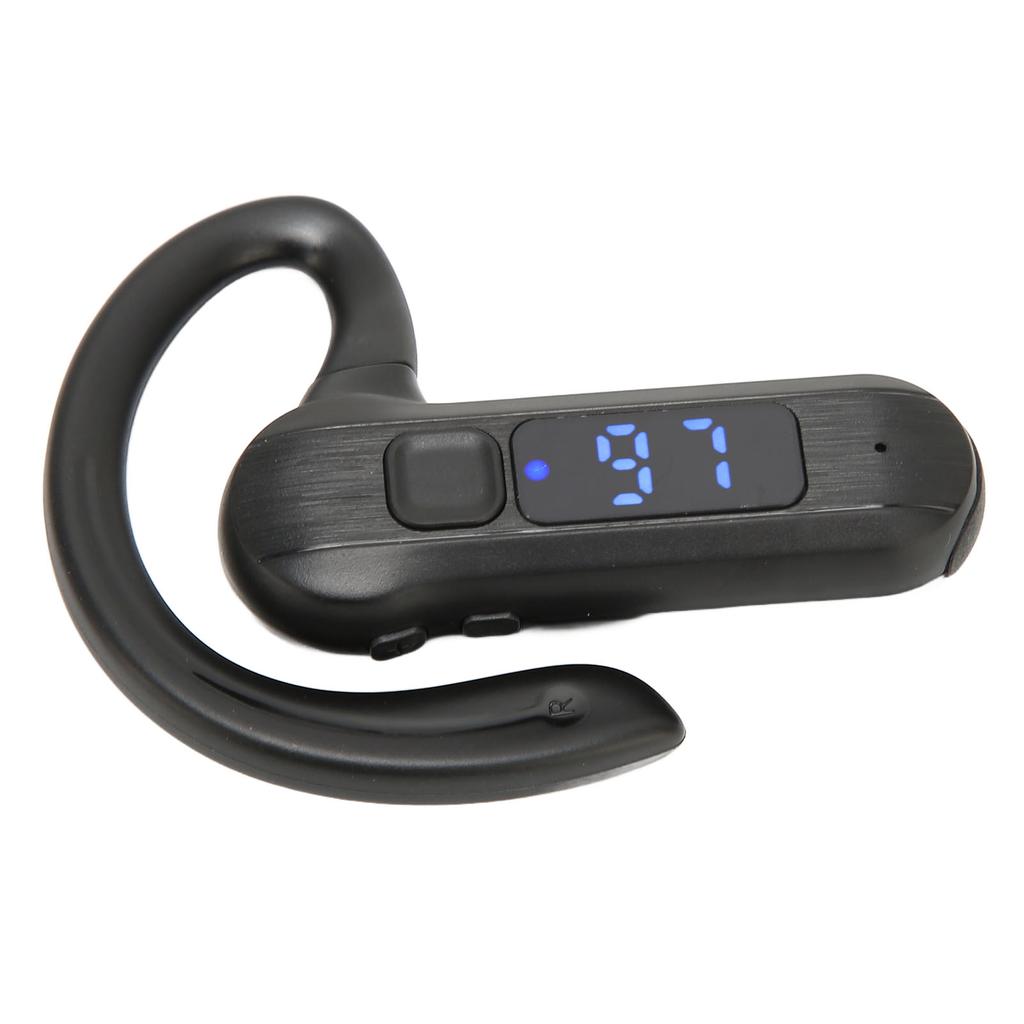 Single Ear Bone Conduction Headset Digital Display Voice Control Answering Wireless Earphone for Sports Business Black