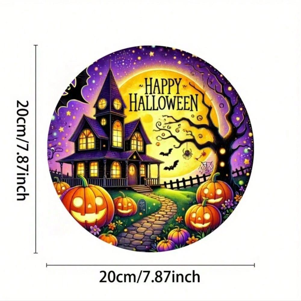 Aluminum Foil Engraving Art Plate - Spooky Haunted House With Pumpkin Design, Happy Halloween Wall Decor, Durable Waterproof Metal Craft