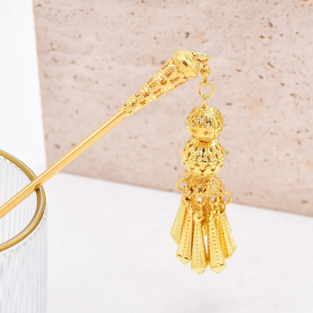 Leaves Golden Tassels Hair Fork Ancient Ethnic Style Hair Sticks Thai Metal Flower Hair Fork  Women