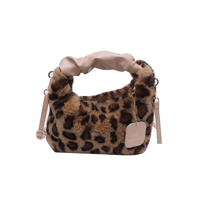 Trendy Leopard Print Plush Casual Shoulder Handbag