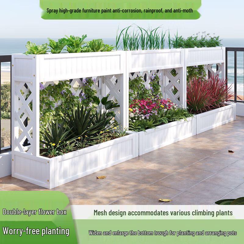 Anti-Corrosion Wood Double-Layer Planter Box with Fence