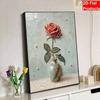 DIY rahmenloses Perlenmalerei-Set Rote Rose in Vase Design 3D glänzende Perlenkunst Leinwand Entspannendes Basteln für moderne Heimwanddekoration Kunstgeschenk