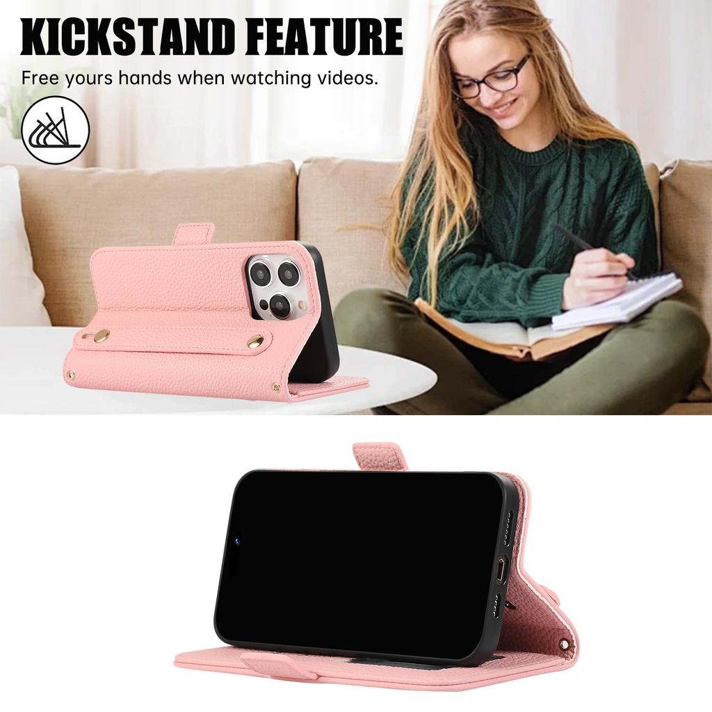 Crossbody Cards Solt Wristband Leather Wallet Case For iPhone 15 Pro Max 16 14 Plus 13 12 11 XR XS SE 2022 Lanyard Strap Cover