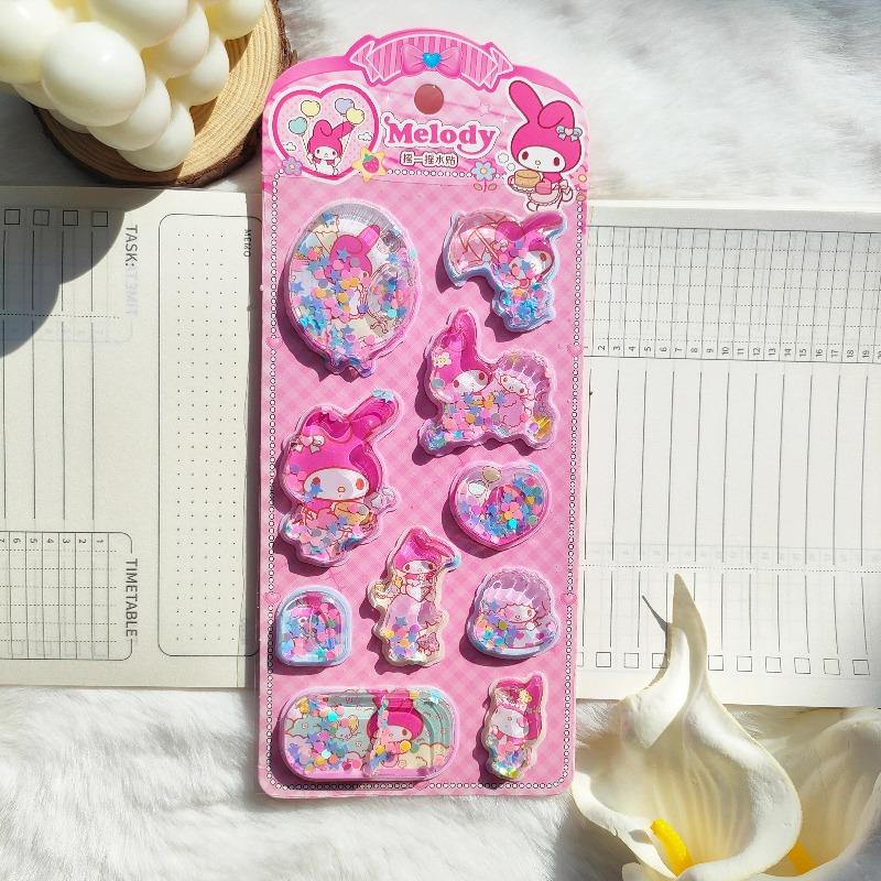 Sanrio 3D Shake Water Decal Kawaii Hello Kitty Kuromi Three-dimensional Crystal Decoration Handbook Decal Children's ToyGift
