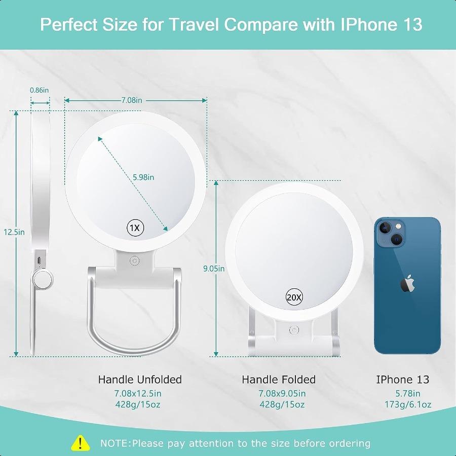 

Зеркало с увеличением 20X 1X Двустороннее настольное зеркало с регулируемой складной ручкой Косметическое зеркало для макияжа Путешестви United States