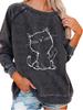 Ladies Spring/Fall Sweatshirt Women's Fashion Cat Print Top Oversized Pullover Sweatshirt