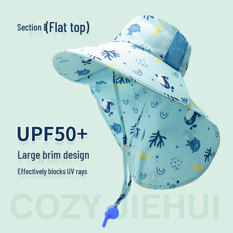 

Детская солнцезащитная шляпа с защитой от УФ-лучей - Дышащая, с широкими полями, Летняя шляпа унисекс 2-12 years (Printed Whistle Cape Hat)