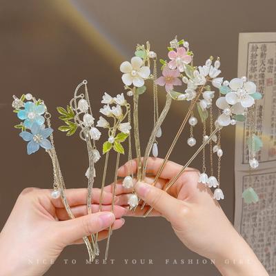 1 adet Çin Antik Tarzı Saç Aksesuarları Çiçek Zambak Püsküllü Saç Tokası Kostüm Hanfu Saç Çubuğu Kadınlar Erkekler Hediye