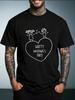 Unisex White Short Sleeve Tee Heart Two Kids Stick Figure Happy Mothers Day Text Graphic Crew Neck Loose Casual Male Daily Tops