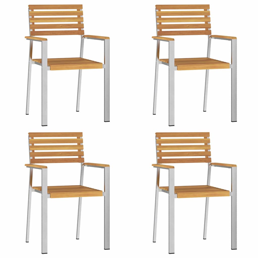 Garden Dining Set 5 Pcs Solid Acacia Wood and Stainless Steel