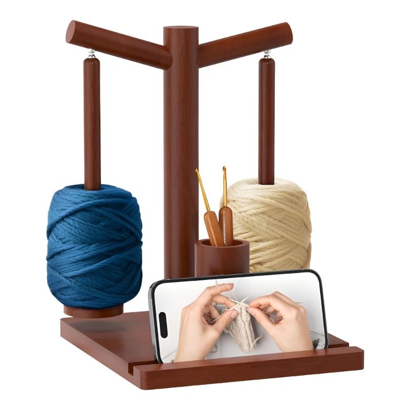 

Natural Wood Craft Organizers With Mobile Device Mount Two Spindles For Knitting Crochet And Home Decoration 1