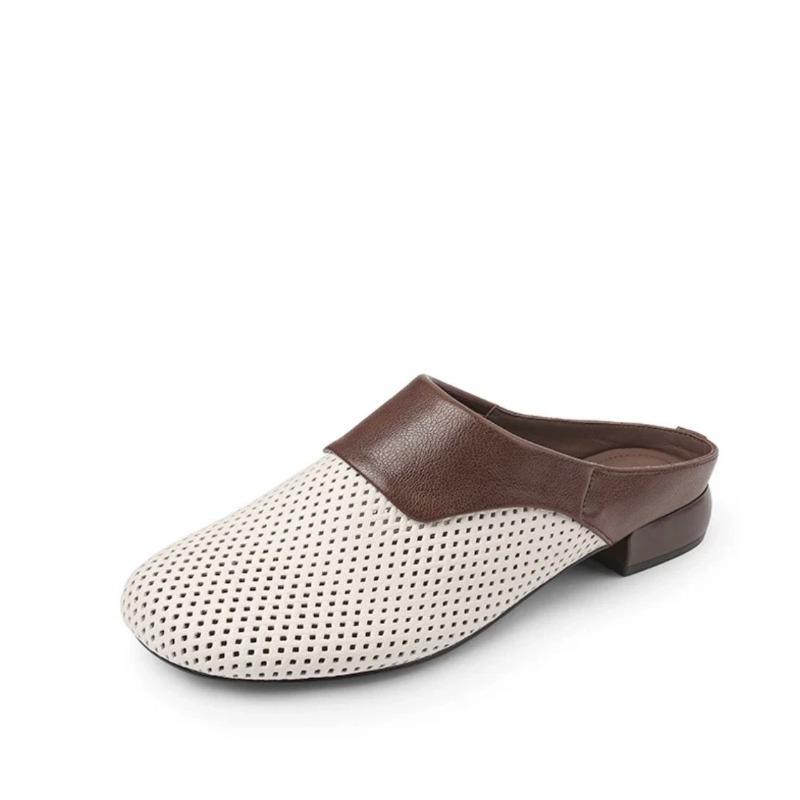 Women Baotou Low Heel Shoes Spring New Round Head Deep Mouth Color Soft Sole Anti-slip Wear-resistant Slippers