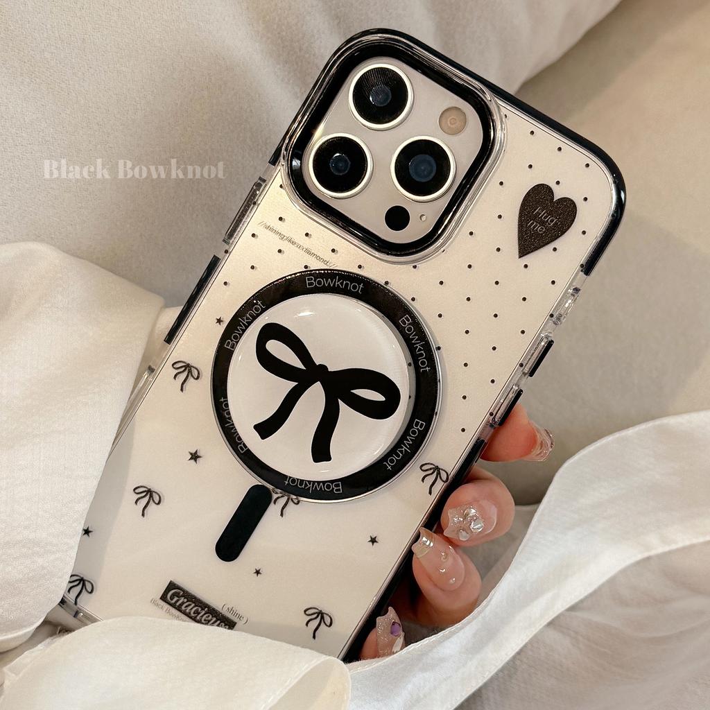 Polka Dot Bow Magnetic Suction Bracket Suitable for IPhone16 Mobile Phone Case 15Promax Transparent 13 Advanced 12 Anti Fall