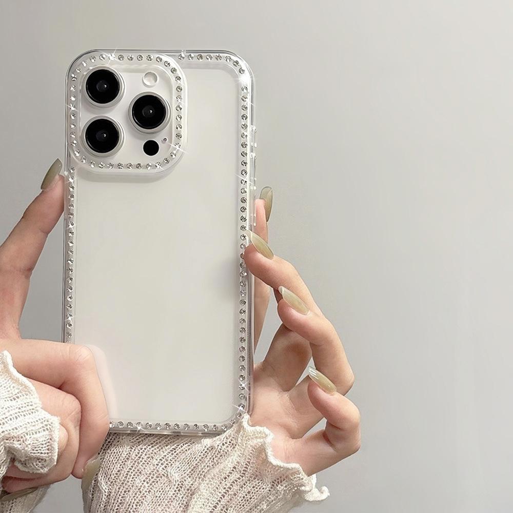 Transparent and simple, suitable for iPhone17 Pro flash diamond mobile phone protective case, Apple 16 advanced sense 15 niche anti-drop