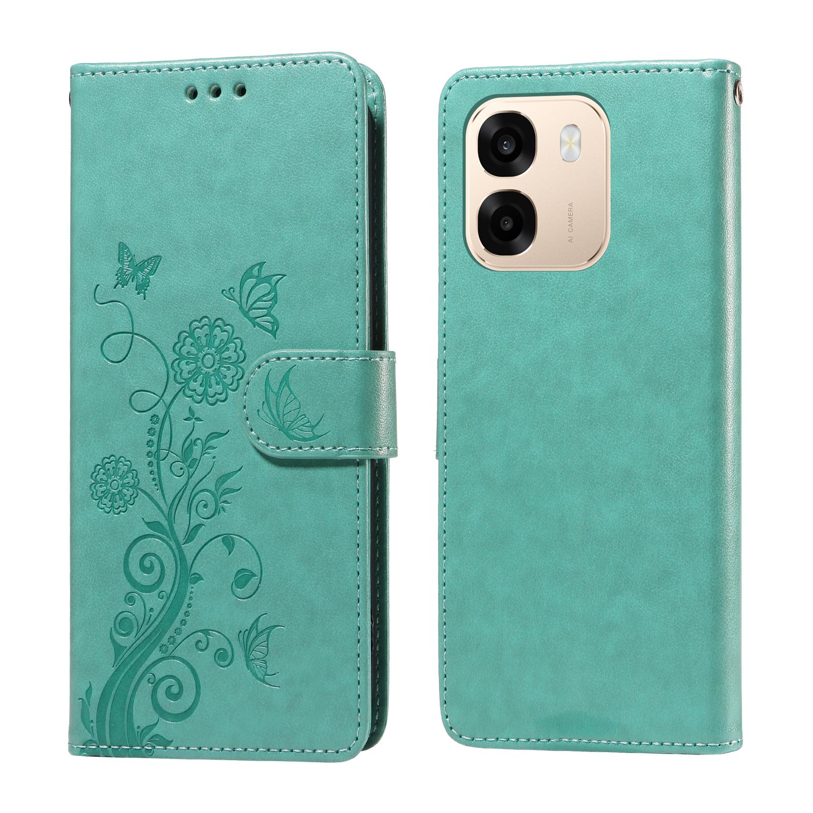 For Oppo A6x 5G/A6x 4G Leather Case Butterfly Floral Imprint Wallet Stand Cover