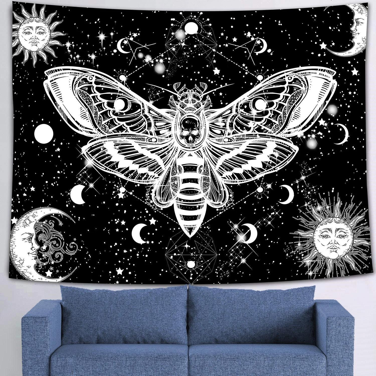 

Винтажный мистический мотылек луна гобелен настенный богемный эстетический декор стен бохо украшение для дома для спальни гостиной 29x37in