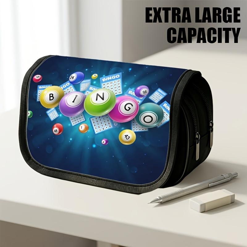 1pc Double Layer Flip Pencil Case, Colorful Bingo Balls, Large Capacity, Portable Polyester Pen Storage Bag with Zipper Closure, Ideal for School & Of