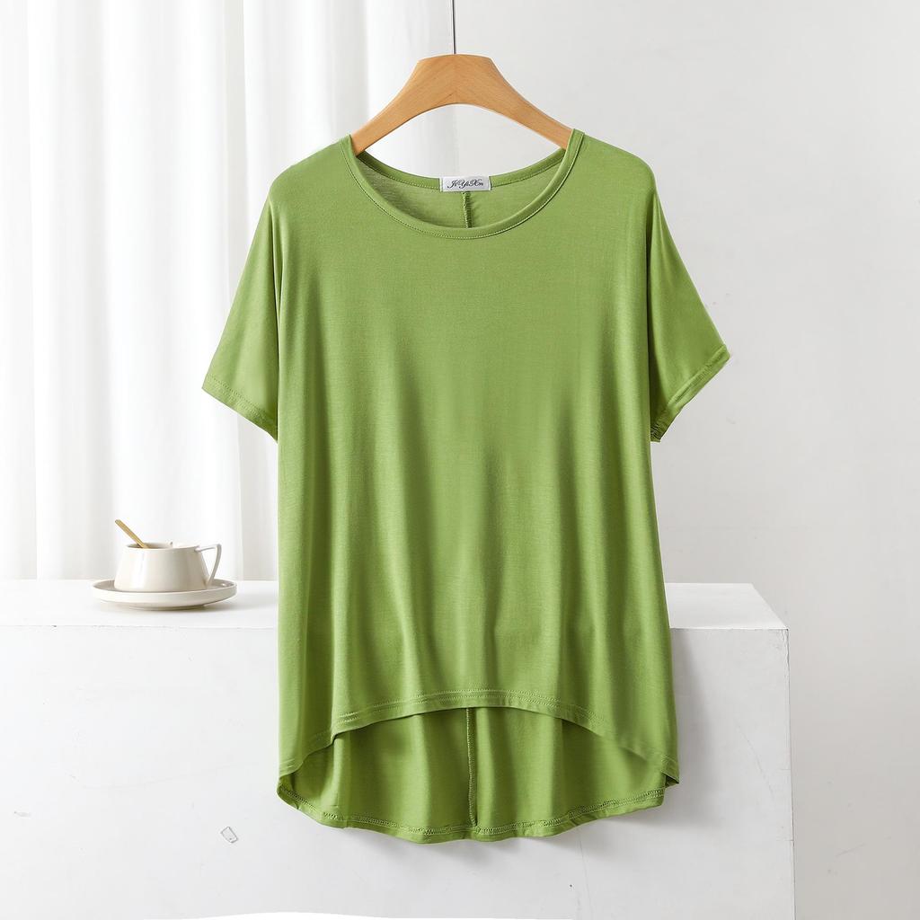 Sommar Lös Passform Modal T-shirt: Kort fram, lång bak, Plusstorlek Fladdermusärm
