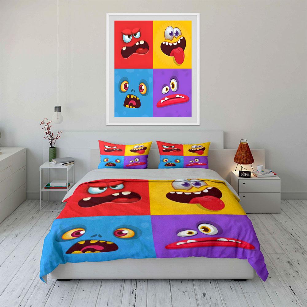 Cartoon Monster Decor Set Multiple Sizes Kid'S And Adults' Bedroom Exquisite 3Pc Bedding Set, Gift