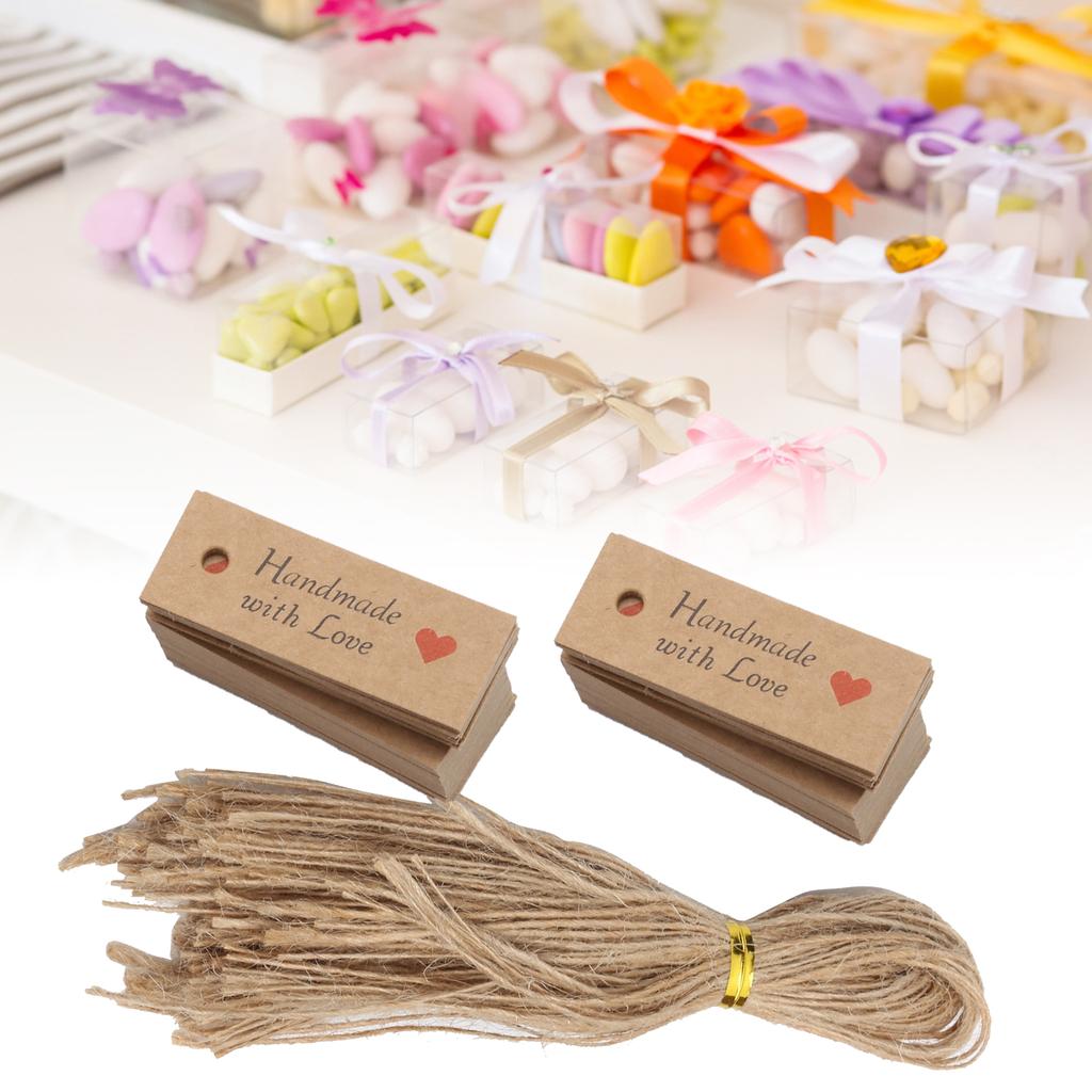 100Pcs Gift Tags Baking Gift Bag Kraft Paper Card Wedding Party Favors with Twine