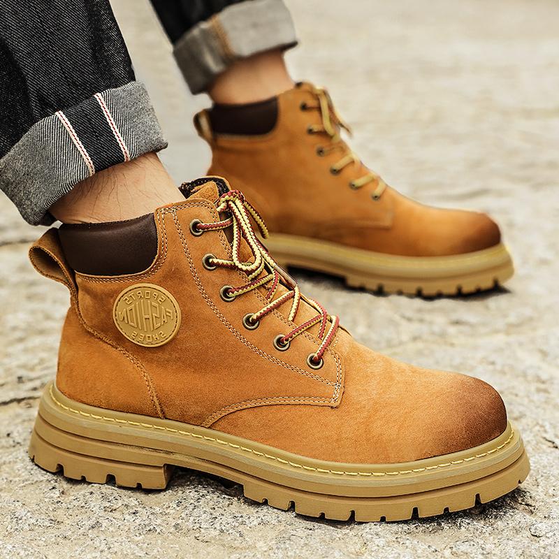 Fashion Luxury Brand Men Basic Boots Leather Fashion High Top Shoes Men All-match Men's Motorcycle Boots Handmade Mens Lace-Up Sneakers