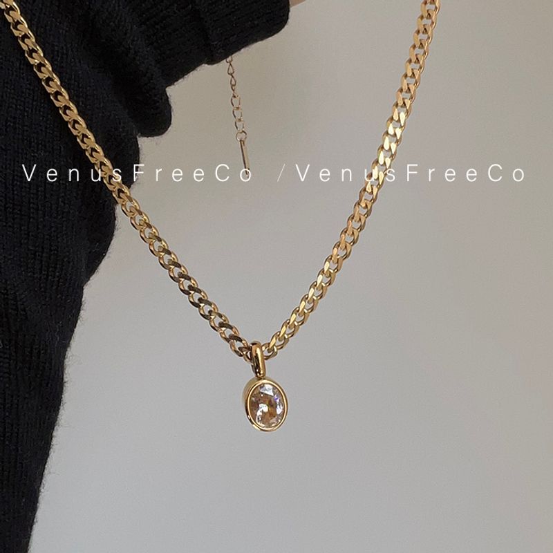 

Venusfreeco Twilight White Diamond 18K Gold-Plated Bold Chain Yellow round Diamond Necklace Sweater Chain Clavicle Fashion Chain Length 43+7cm