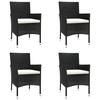 5 Piece Outdoor Dining Set with Cushions Black Poly Rattan