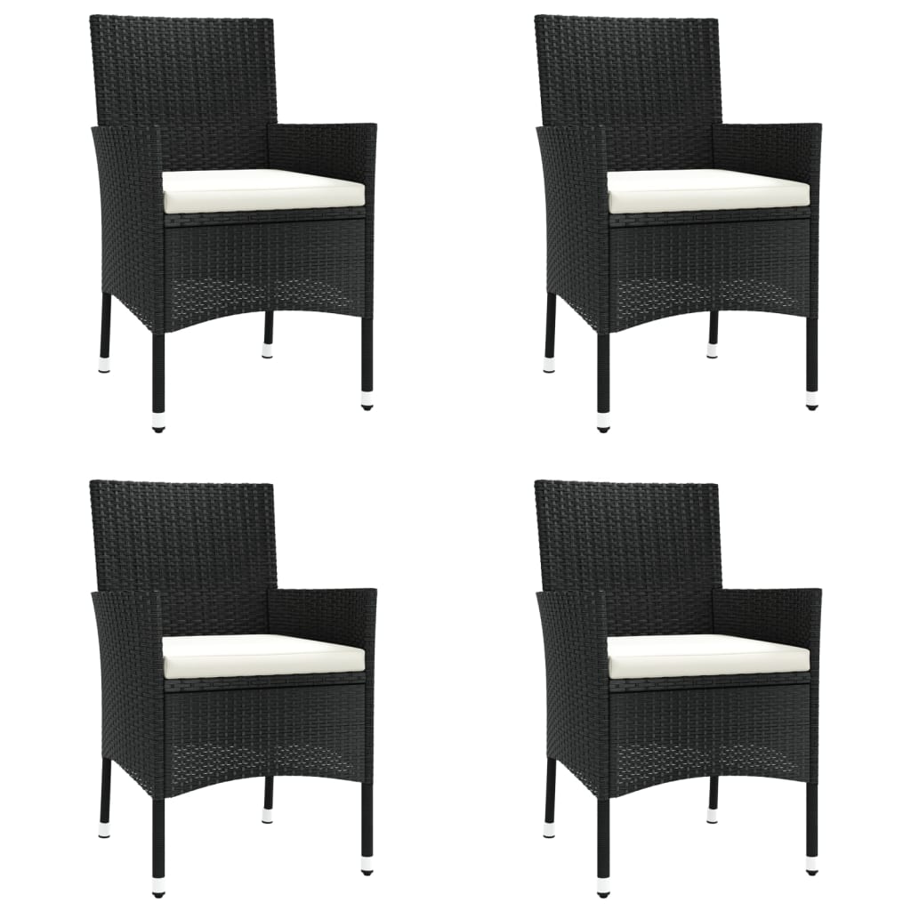 5 Piece Outdoor Dining Set with Cushions Black Poly Rattan