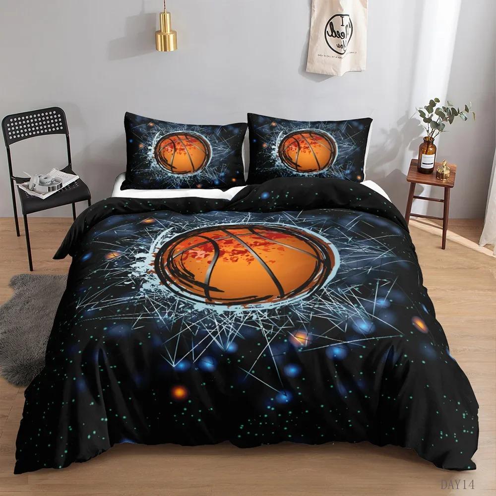Basketball Duvet Cover Set Full Size Soft Polyester Sports Bedding for Kids Game Collections