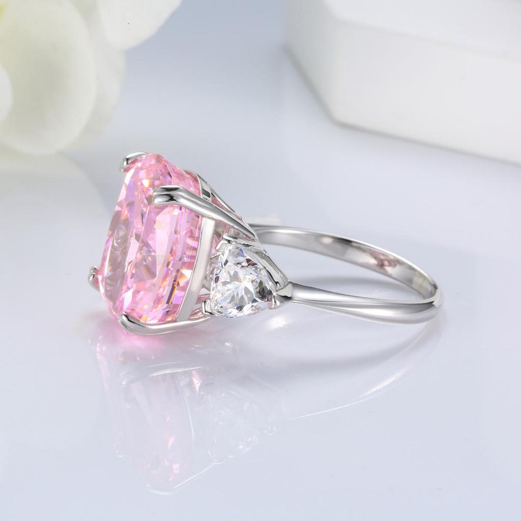 S925 Silver Radiant Cut 12 Carat Yellow High Carbon Diamond Cushion Ring with Simple Elegance