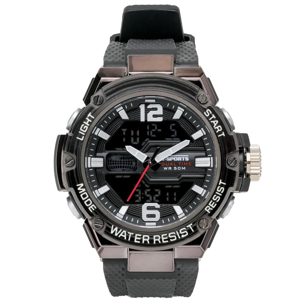 [Clefa] Sports Watch Ana-Digi Waterproof Backlight Date Day of the Week Display Urethane Strap TS-AD307-BK Men's Black